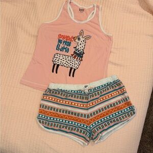 Lazy One Llama PJs tank and shorts, L top, XL bottom